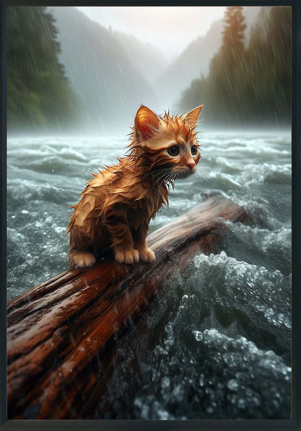Cat into the sea Quadro e poster d'autore CodD116