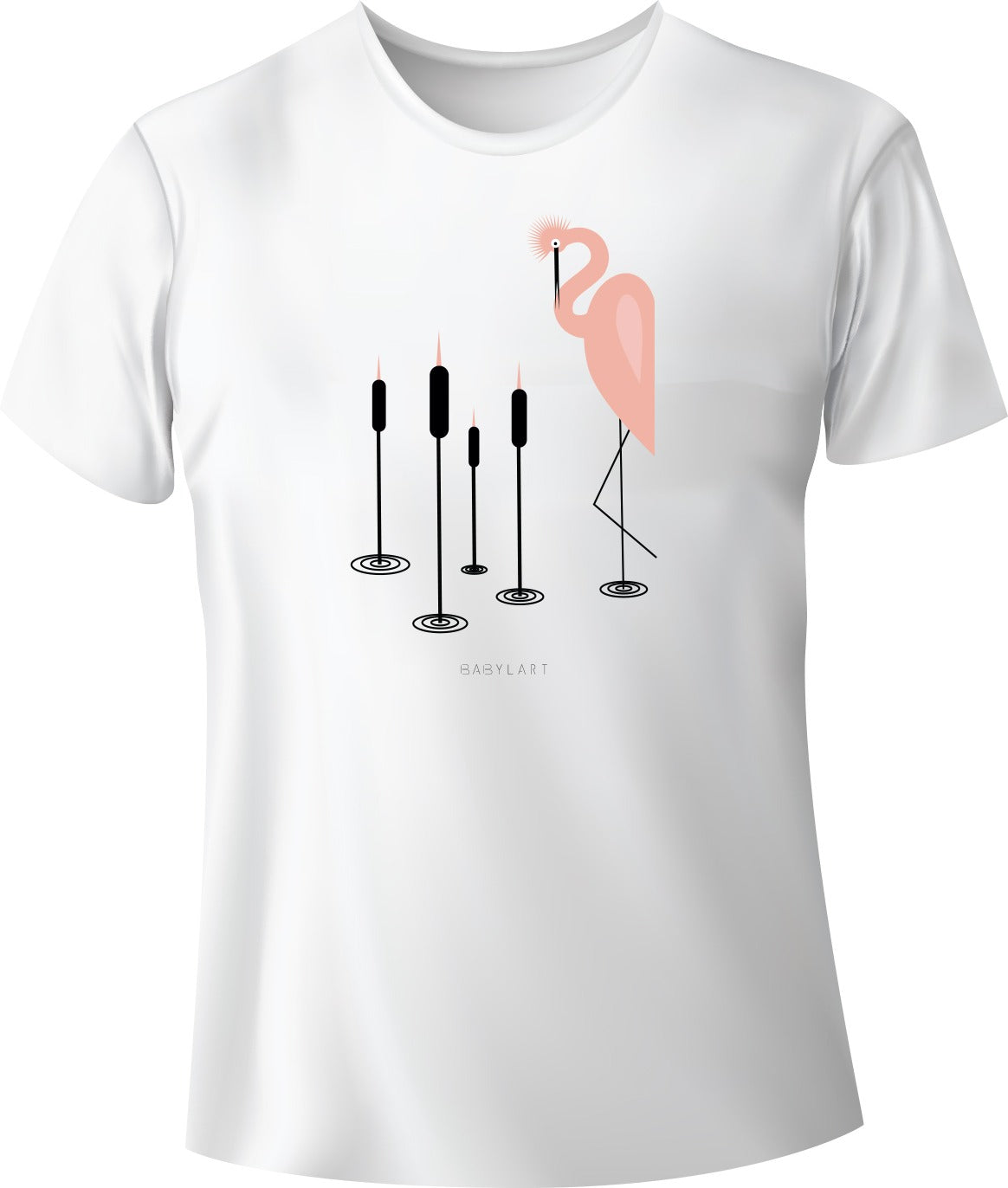 Fenicottero felice T-shirt girocollo bianca manica corta