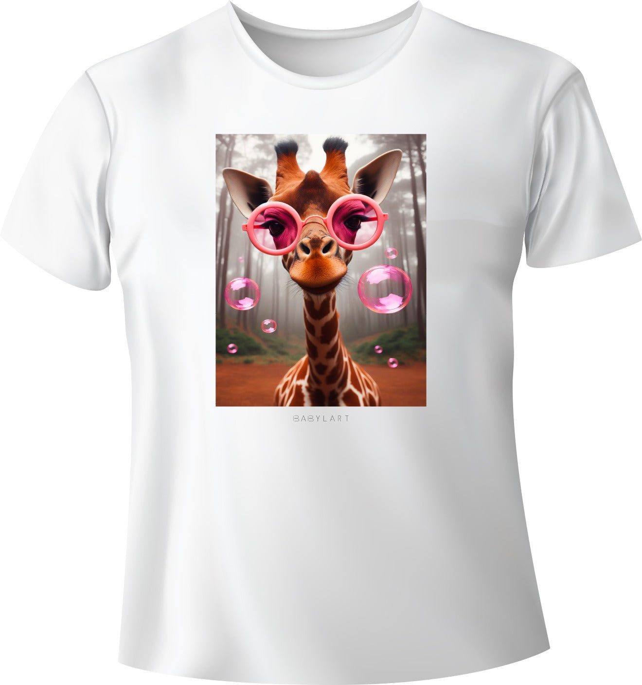 Giraffa T-shirt girocollo bianca manica corta