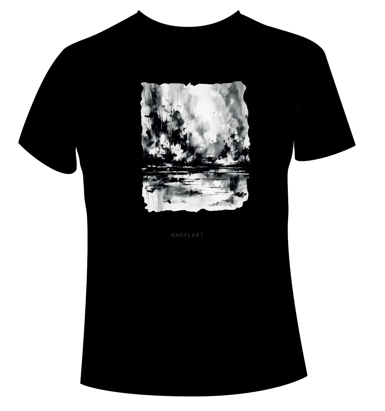 Ink landscape T-shirt girocollo nera manica corta