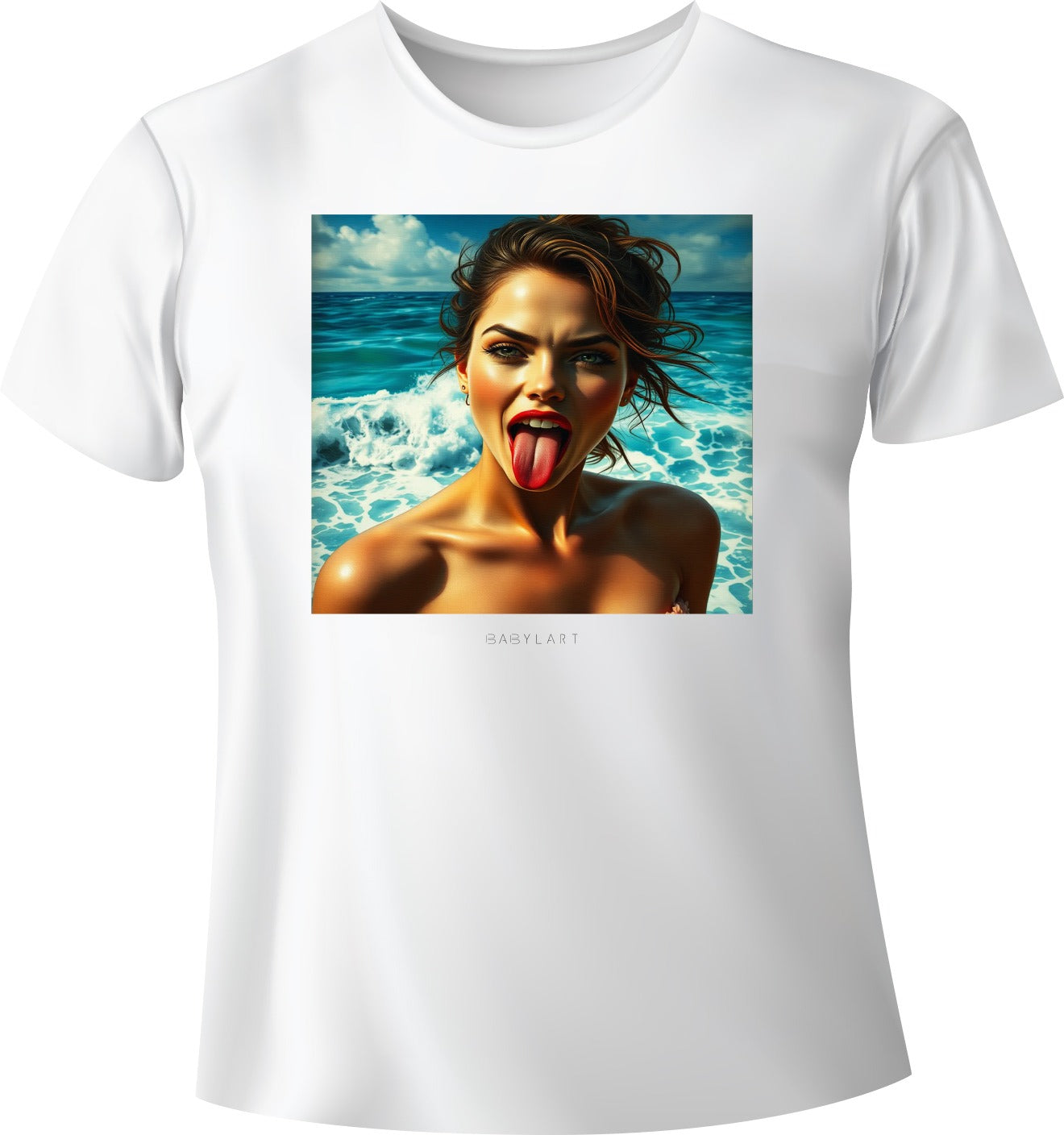 Linguaccia T-shirt girocollo bianca manica corta