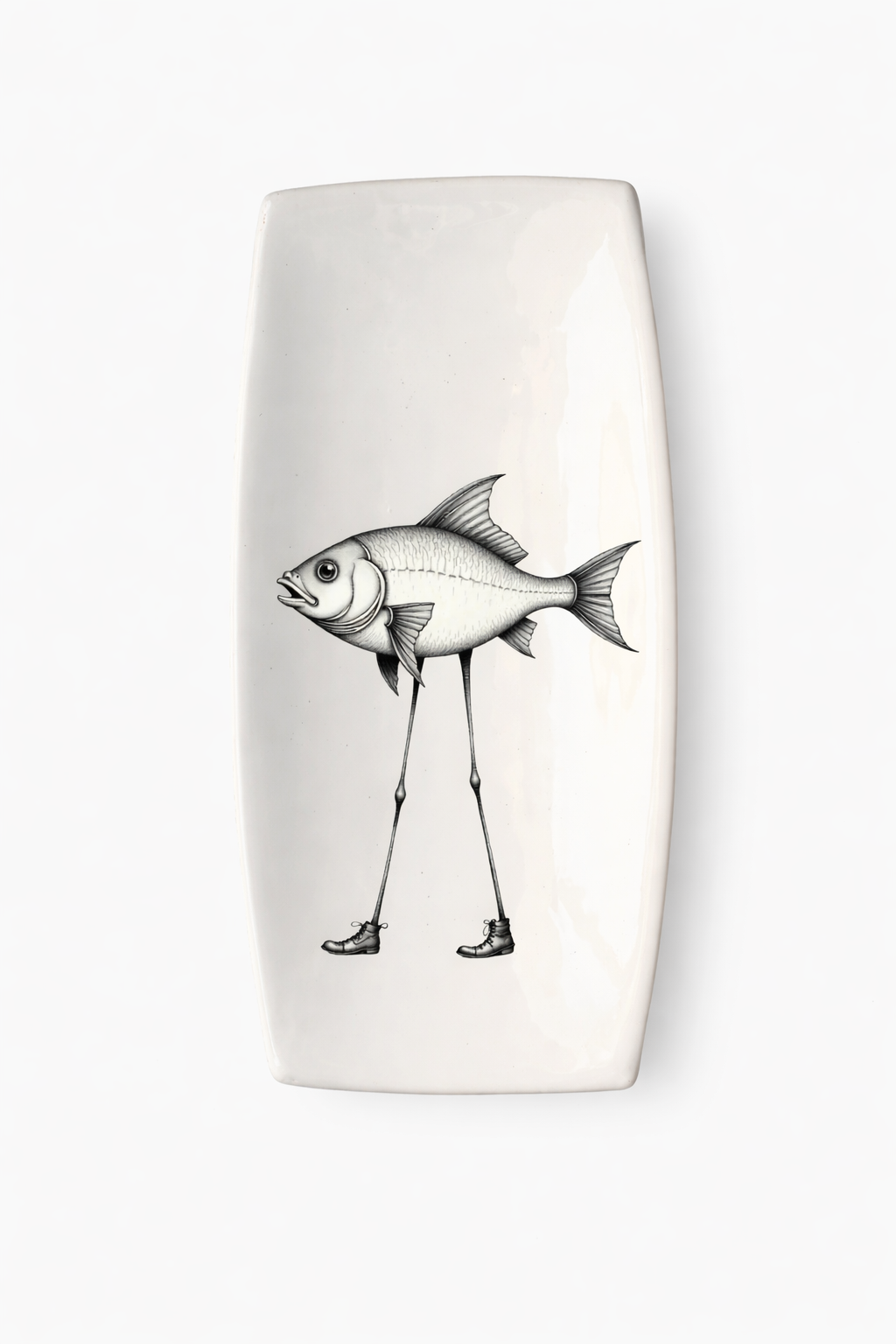 Piatto Sushi in Ceramica Artigianale Made in Italy con grafica Pesce antropomorfo Cod6