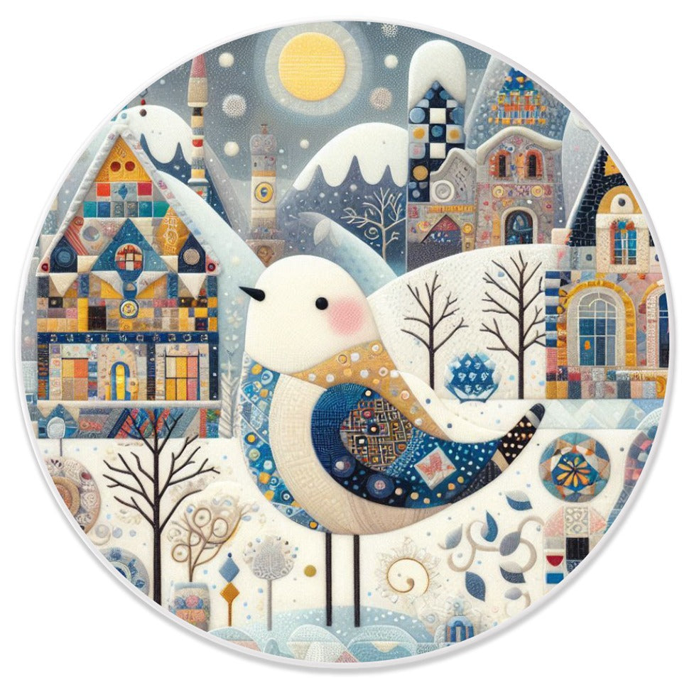 Uccellino sulla neve Piatto da parete decorativo