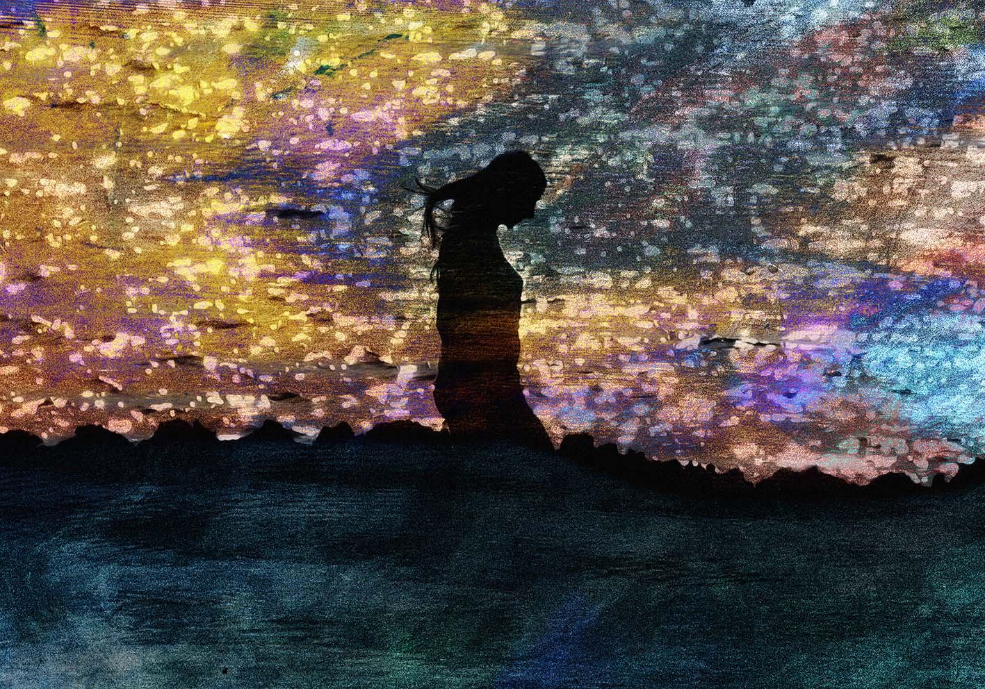 Ragazza al tramonto poster d'autore