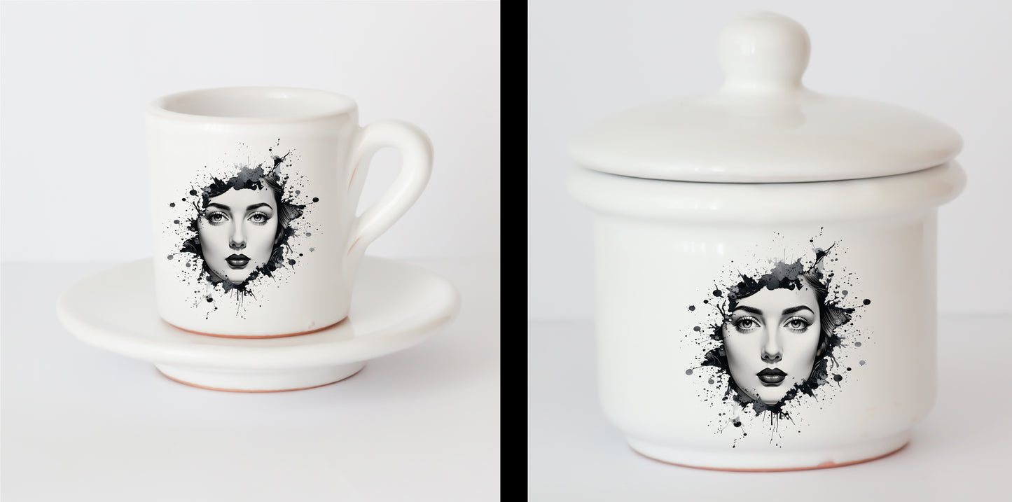 Set Tazzine e Zuccheriera in Ceramica con Grafica d'Autore Cod.11