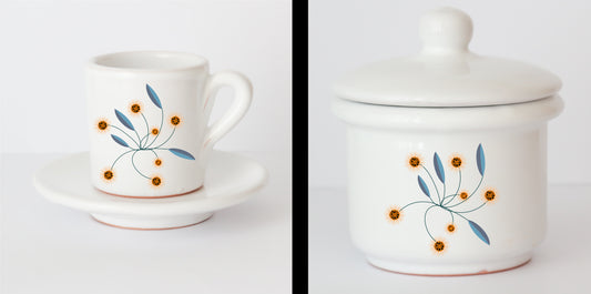 Set Tazzine e Zuccheriera in Ceramica con Grafica d'Autore Cod. 1
