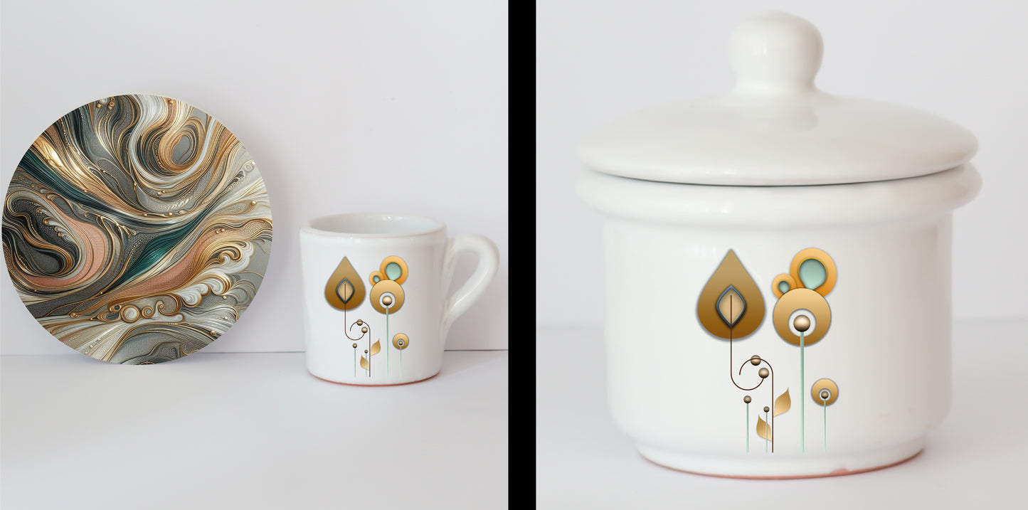 Set Tazzine e Zuccheriera in Ceramica con Grafica d'Autore Cod.4