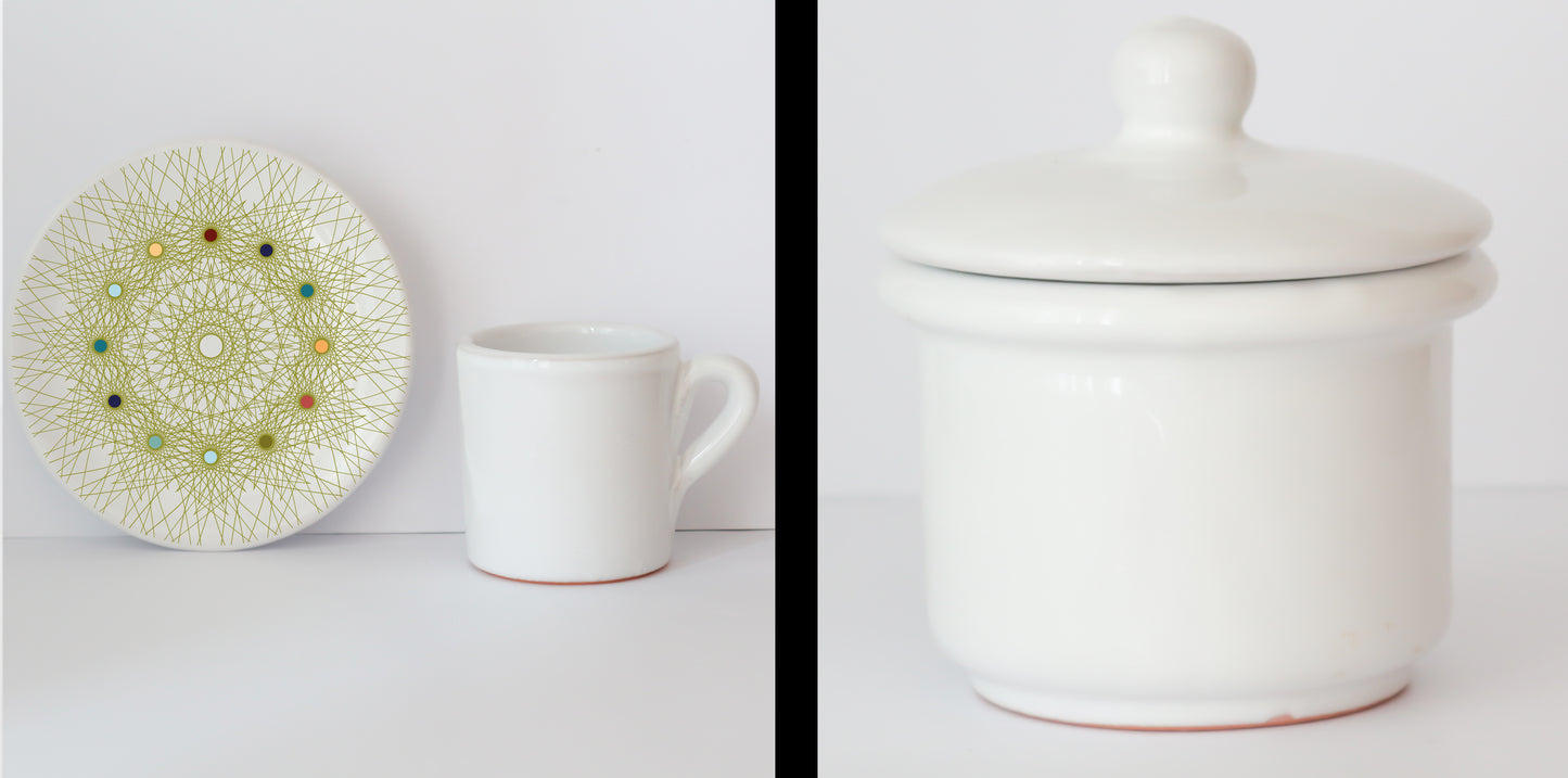 Set Tazzine e Zuccheriera in Ceramica con Grafica d'Autore Cod.7