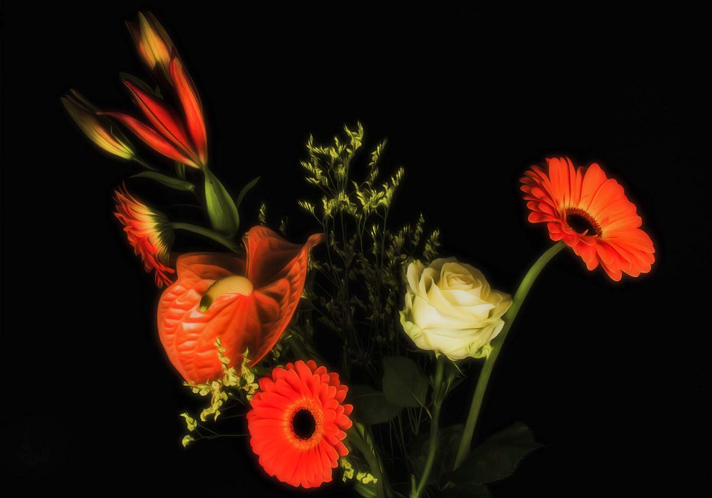 Bouquet su sfondo nero poster d'autore