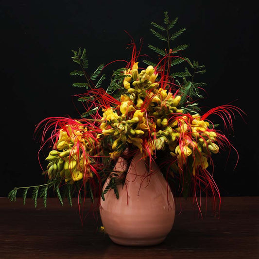 Flowers in a pink vase author's poster