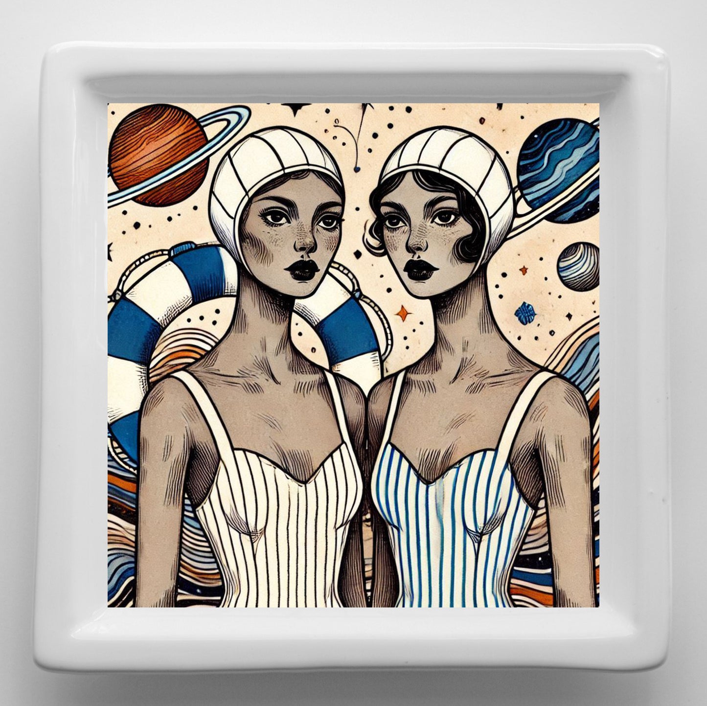 Vassoi in Ceramica Made in Italy – Svuotatasche Artigianali con Grafica d’Autore Cod14