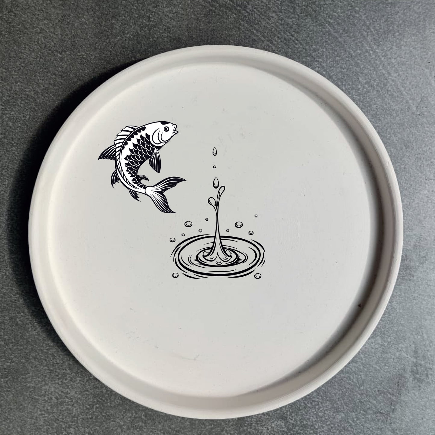 Vassoio in ceramica artigianale circolare 20cm decorato con grafica artistica CodB4