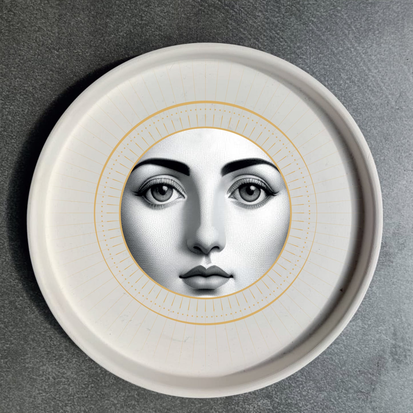 Vassoio in ceramica artigianale circolare 20cm decorato con grafica artistica CodB3_1