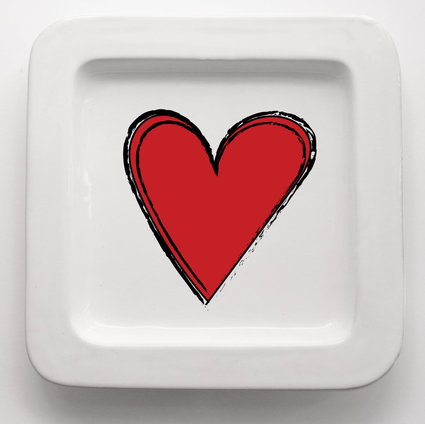 Vassoio quadrato in ceramica fatto a mano con grafica Cuore CodC1-2