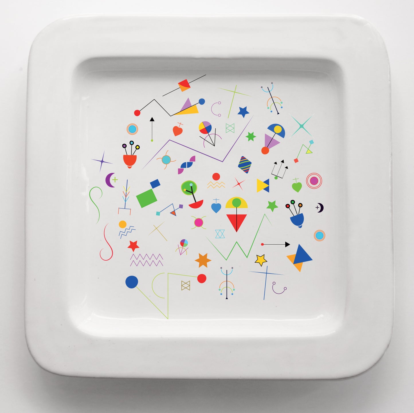 Vassoio quadrato in ceramica fatto a mano con grafica Simboli pugliesi CodC1-3