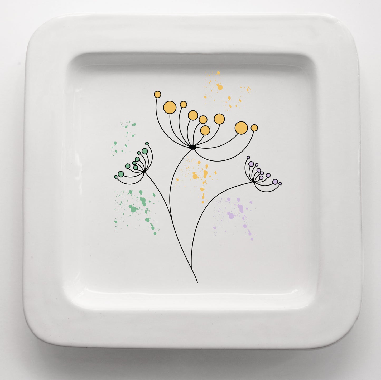 Vassoio quadrato 19x19cm in ceramica fatto a mano con grafica Fiore CodC1-4