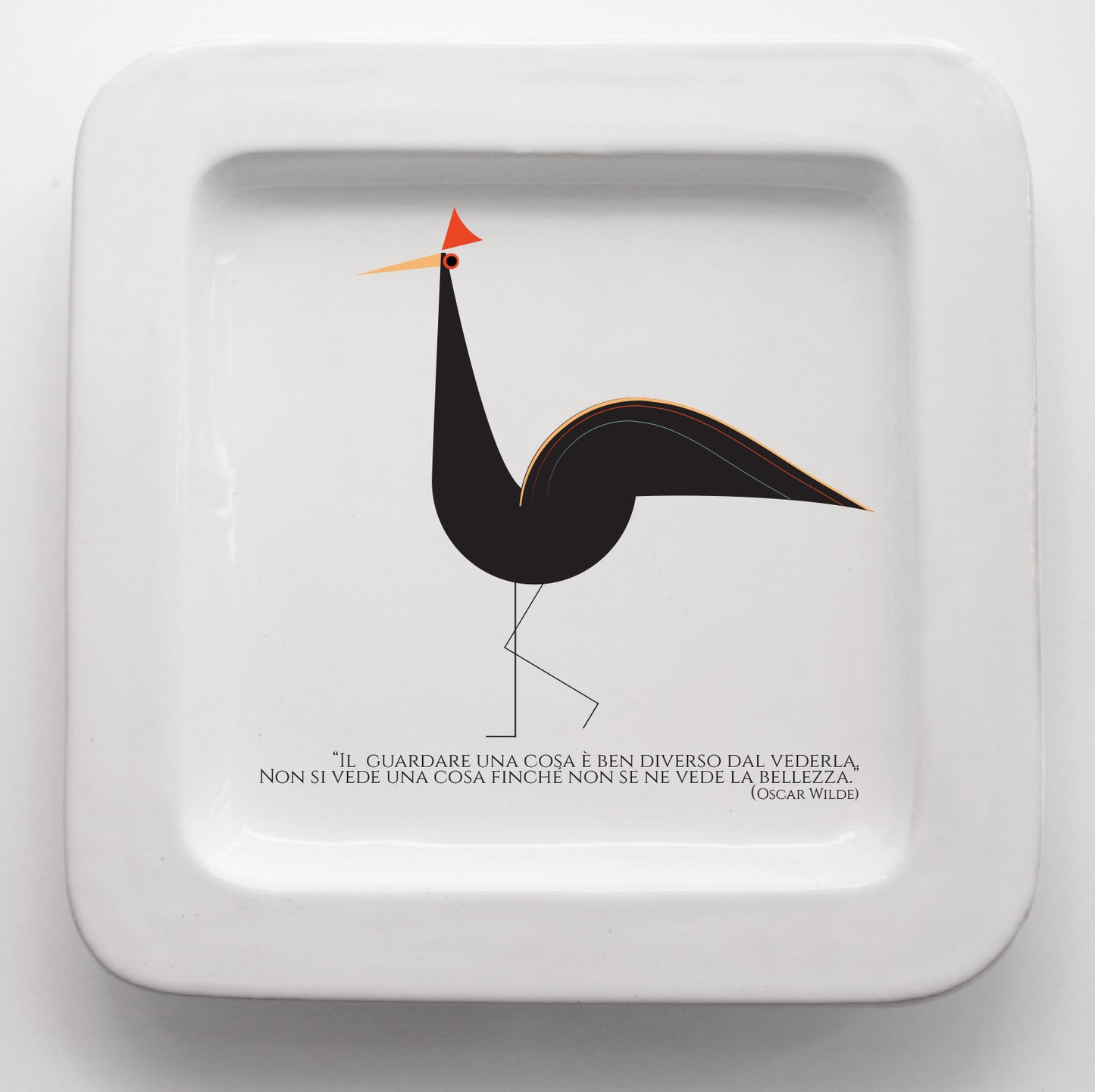 Vassoio quadrato in ceramica fatto a mano con grafica Gallina CodC7