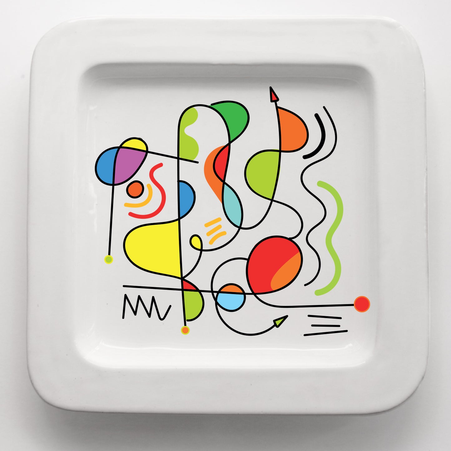 Vassoio quadrato in ceramica fatto a mano con grafica Colori CodC13