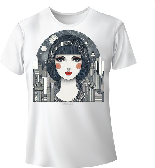 Black hair White crew neck short sleeve T-shirt