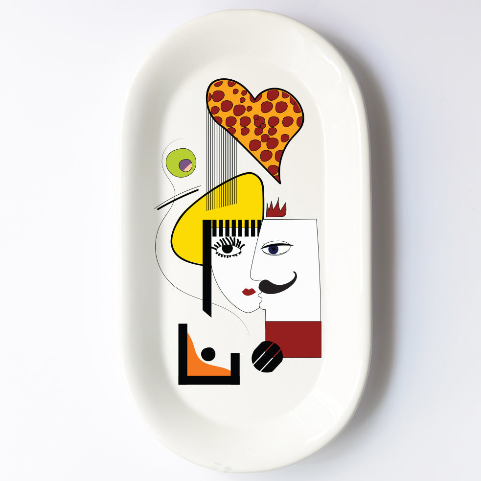 Vassoio ovale in ceramica fatto a mano – design coppia di innamorati Cod7