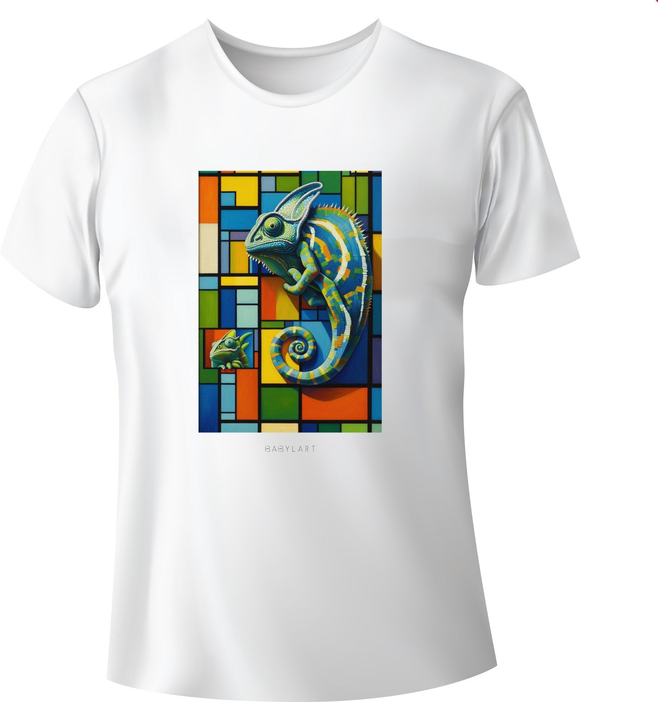 Camaleonte T-shirt girocollo bianca manica corta