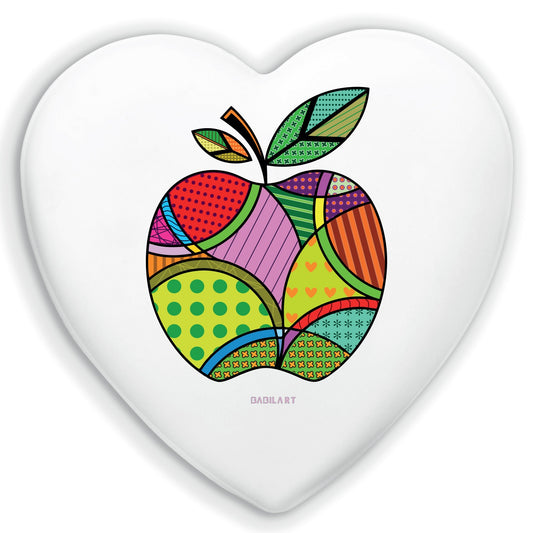 Cuore in Ceramica Artigianale  – Decorazione Moderna con grafica mela Pop art