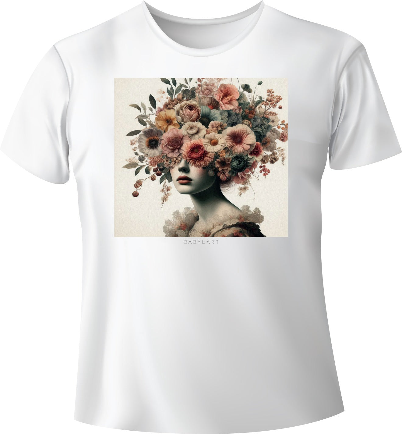 Donna fiore T-shirt girocollo bianca manica corta