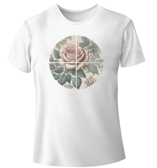Elegant flower T-shirt girocollo bianca manica corta