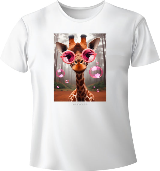Giraffa T-shirt girocollo bianca manica corta
