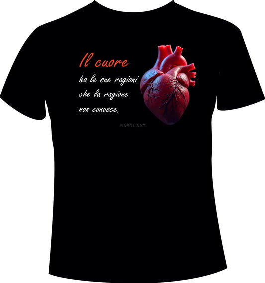 Il cuore T-shirt girocollo nera manica corta