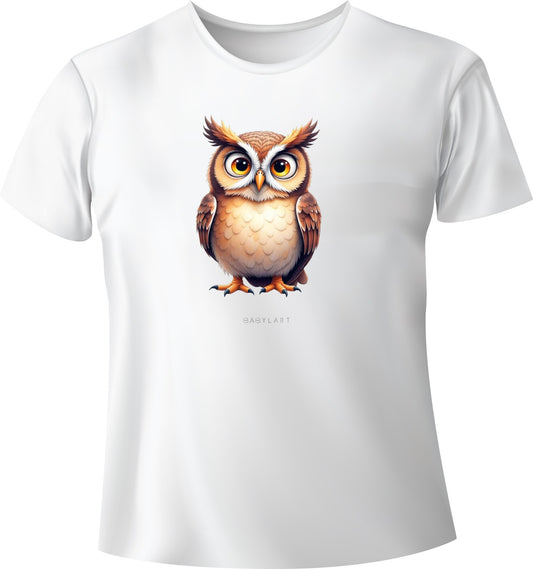 Il gufo T-shirt girocollo bianca manica corta