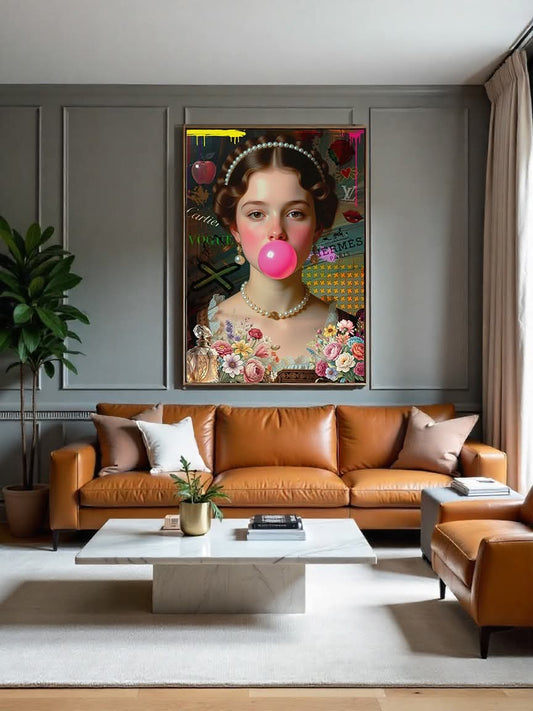 Quadro Pop Art Donna con Bubble Gum – Stampa su Tela codD426