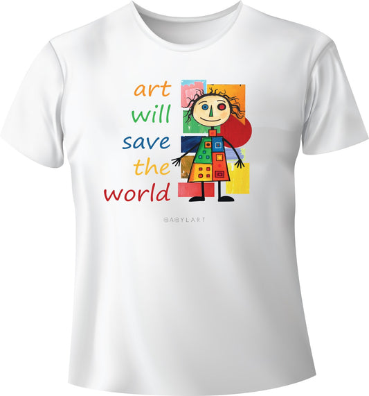 Art Will Save the World T-shirt girocollo bianca manica corta