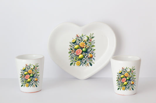 Bicchierini con Vassoio Cuore Bianco in Ceramica Artigianale Cod2