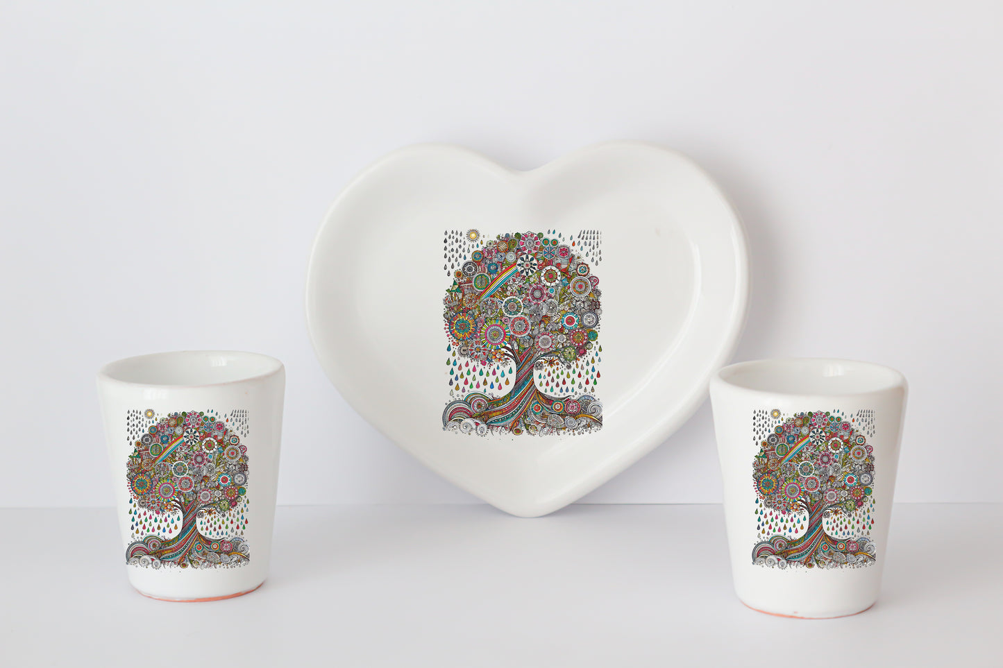 Bicchierini con Vassoio Cuore bianco in Ceramica Artigianale Cod3