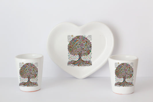 Bicchierini con Vassoio Cuore bianco in Ceramica Artigianale Cod3