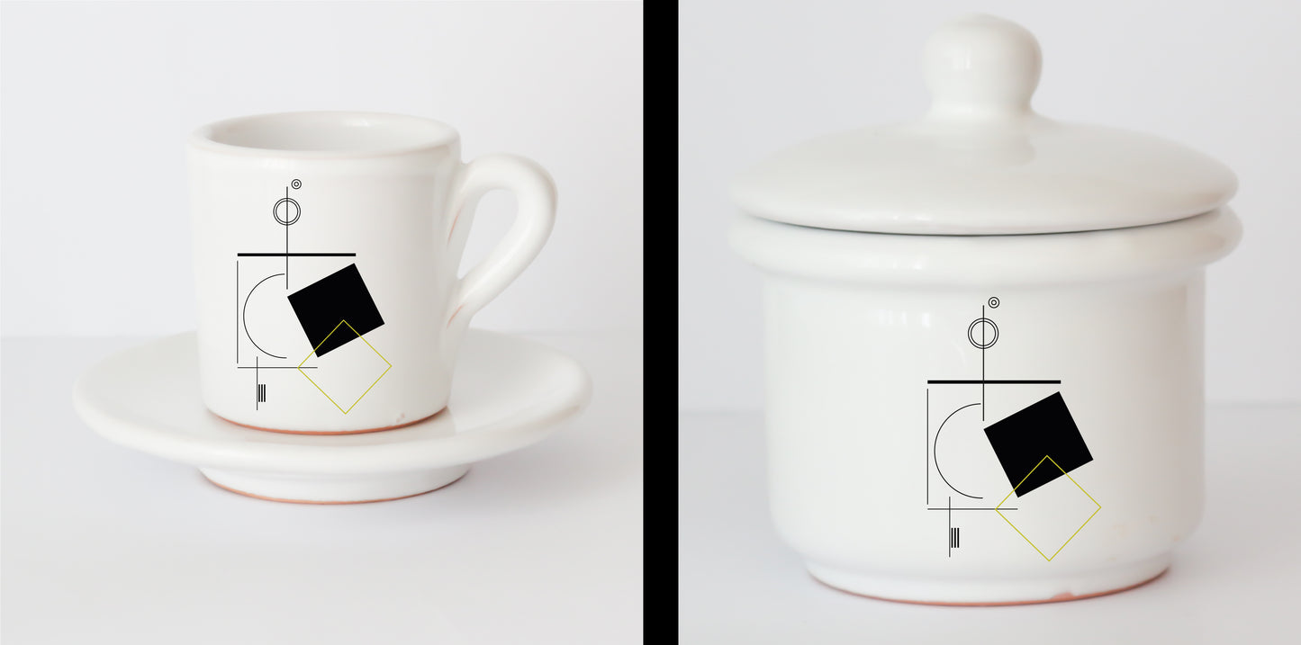 Set Tazzine e Zuccheriera in Ceramica con Grafica d'Autore Cod.10