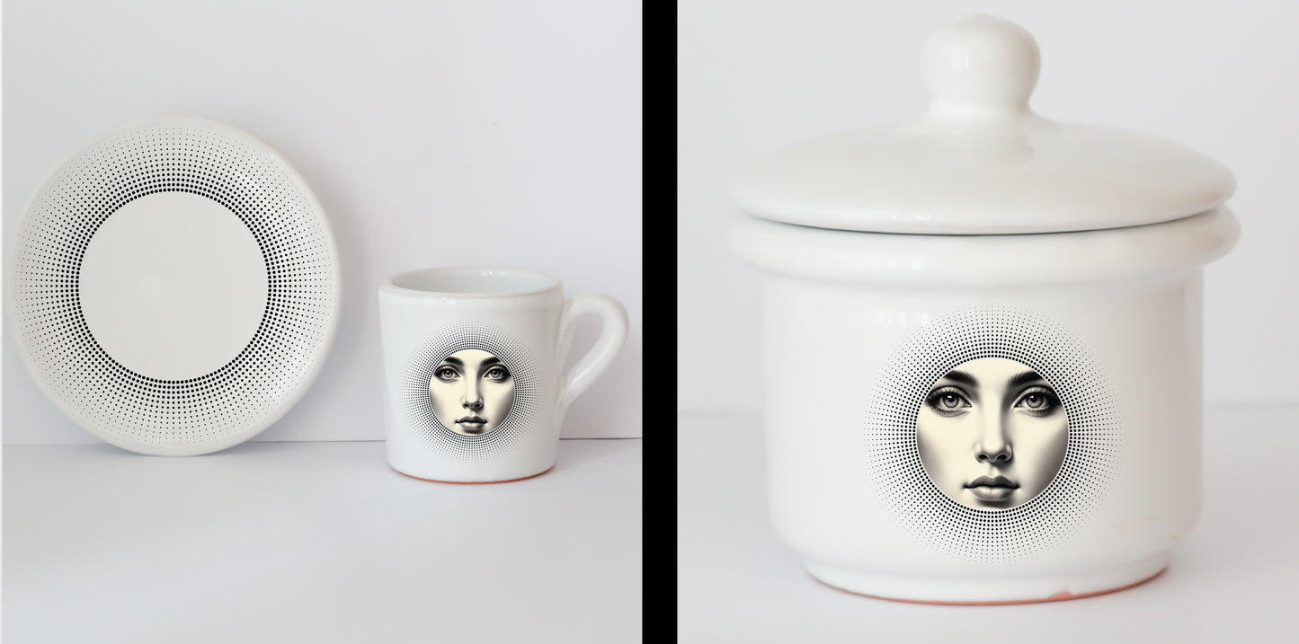 Set Tazzine e Zuccheriera in Ceramica con Grafica d'Autore Cod.12