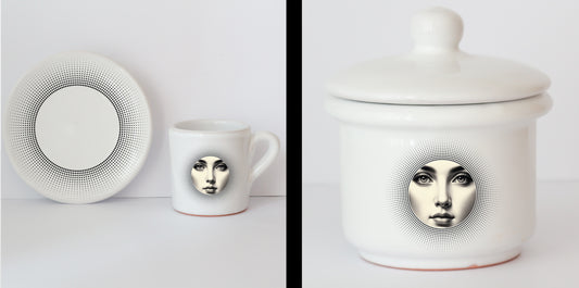 Set Tazzine e Zuccheriera in Ceramica con Grafica d'Autore Cod.12