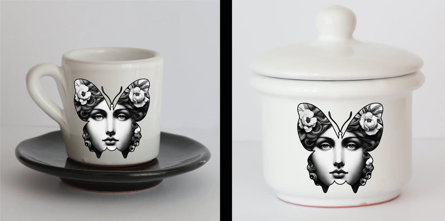 Set Tazzine e Zuccheriera in Ceramica con Grafica d'Autore Cod.14