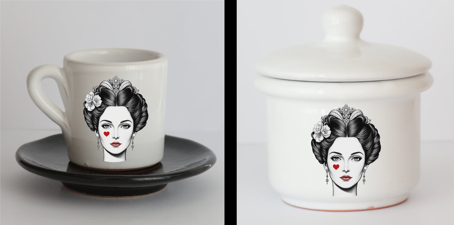 Set Tazzine e Zuccheriera in Ceramica con Grafica d'Autore Cod.15