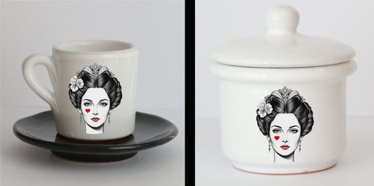 Set Tazzine e Zuccheriera in Ceramica con Grafica d'Autore Cod.15