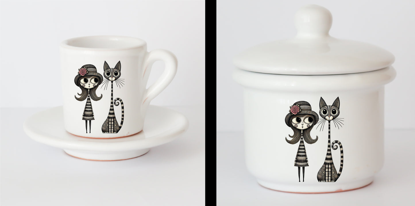 Set Tazzine e Zuccheriera in Ceramica con Grafica d'Autore Cod.16