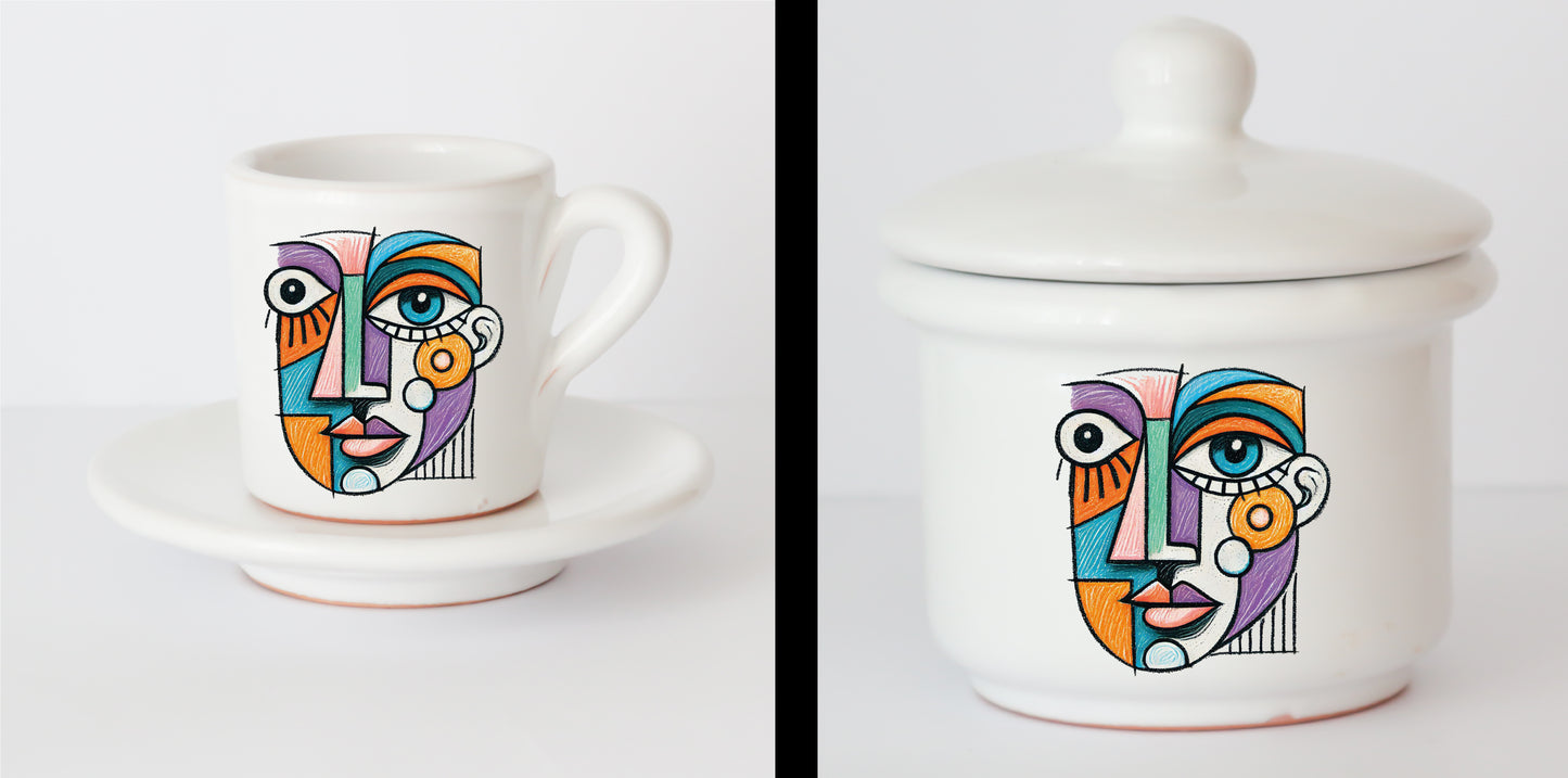 Set Tazzine e Zuccheriera in Ceramica con Grafica d'Autore Cod.17