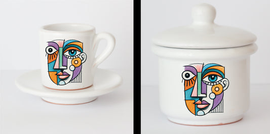 Set Tazzine e Zuccheriera in Ceramica con Grafica d'Autore Cod.17