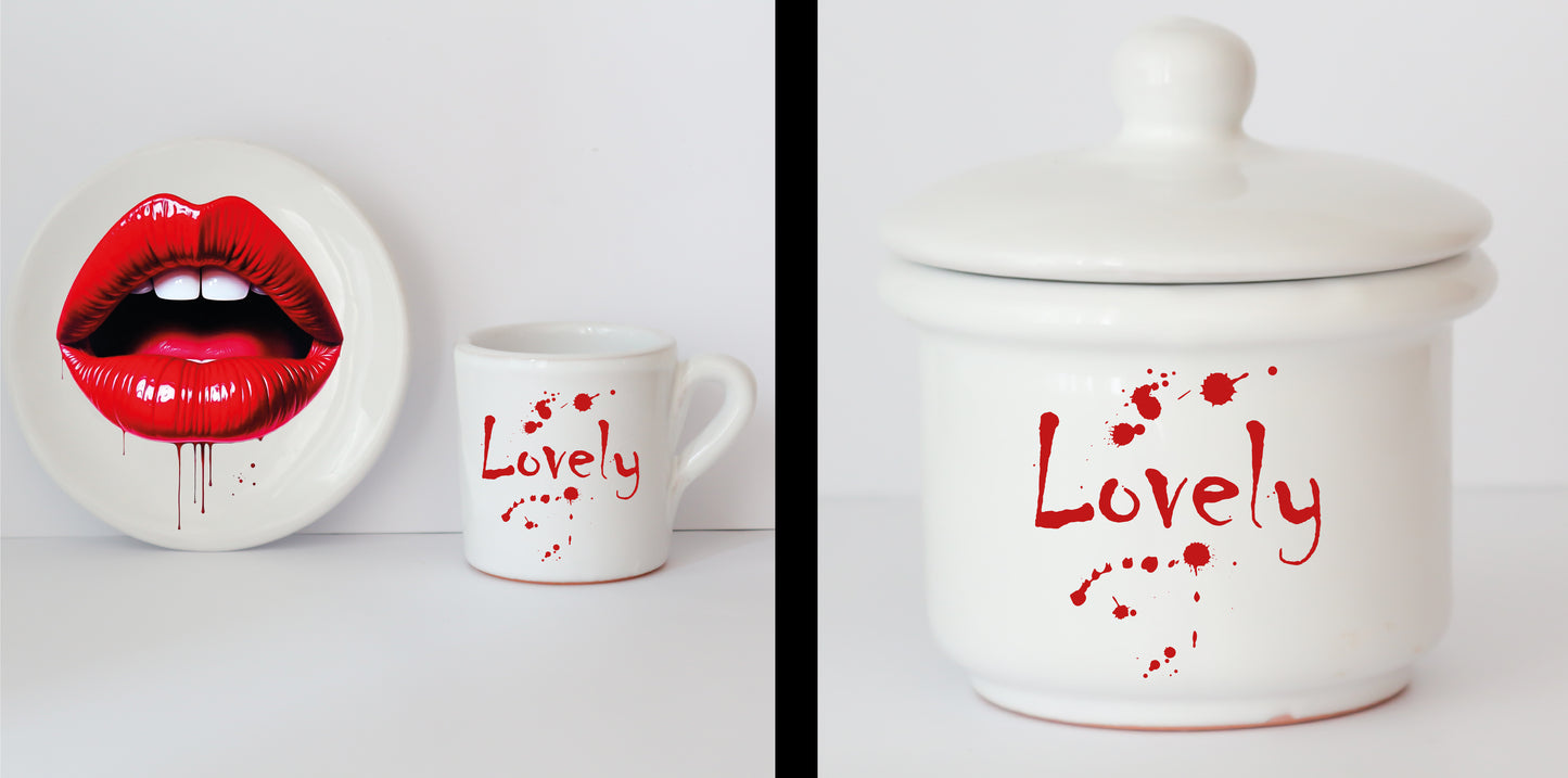 Set Tazzine e Zuccheriera in Ceramica con Grafica d'Autore Cod.19