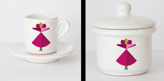 Set Tazzine e Zuccheriera in Ceramica con Grafica d'Autore Cod.21