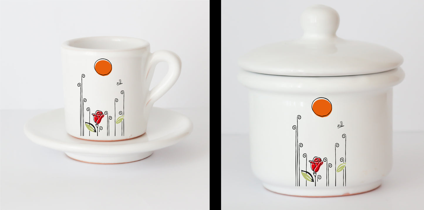 Set Tazzine e Zuccheriera in Ceramica con Grafica d'Autore Cod.22