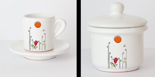 Set Tazzine e Zuccheriera in Ceramica con Grafica d'Autore Cod.22