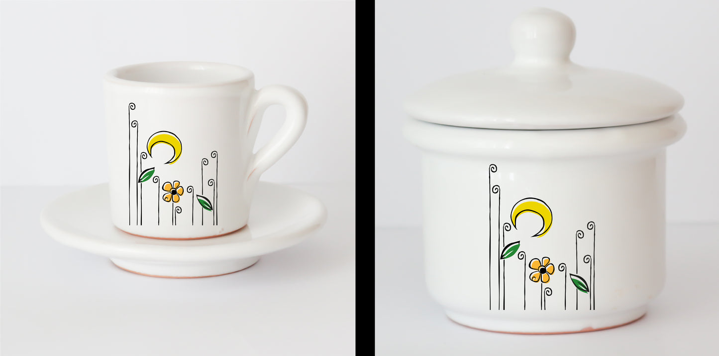 Set Tazzine e Zuccheriera in Ceramica con Grafica d'Autore Cod.23